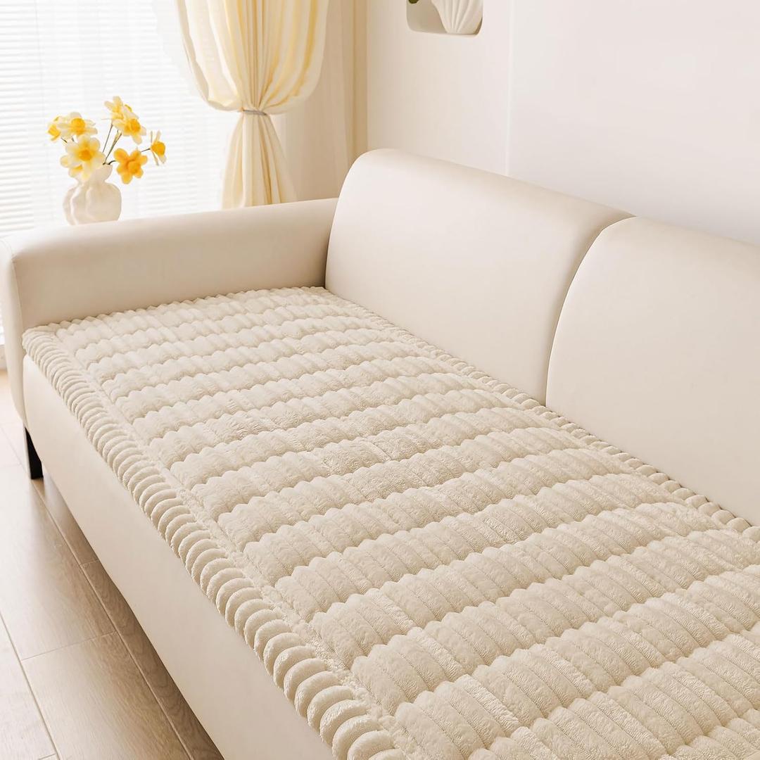 hyha Couch Covers for Dogs Washable, Non Slip Plush Dog Sofa Protectors, Fuzzy Pet Couch Covers for 3 Cushion Sofa Pet Friendly (Apricot, 27.6" x 70.9")