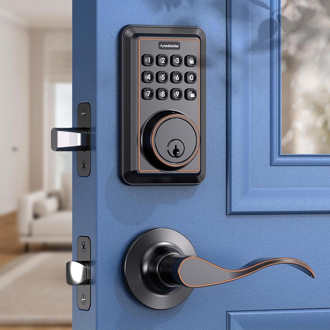Keyless Entry Door Lock with 2 Lever Handles - Electronic Keypad Deadbolt - Front Door Lock Handle Sets - Auto Lock, Anti-Peeking Password, Easy Installation - Oil Rubbed Bronze