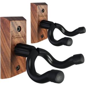 Guitar Wall Mount 2 Pack, Black Walnut Wood Guitar Hanger, U-Shaped Guitar Wall Hanger Mount, Guitar Holder Hook Stand Wall for Acoustic, Electric Guitar, Banjo, Bass, for Guitar Player Men Boy