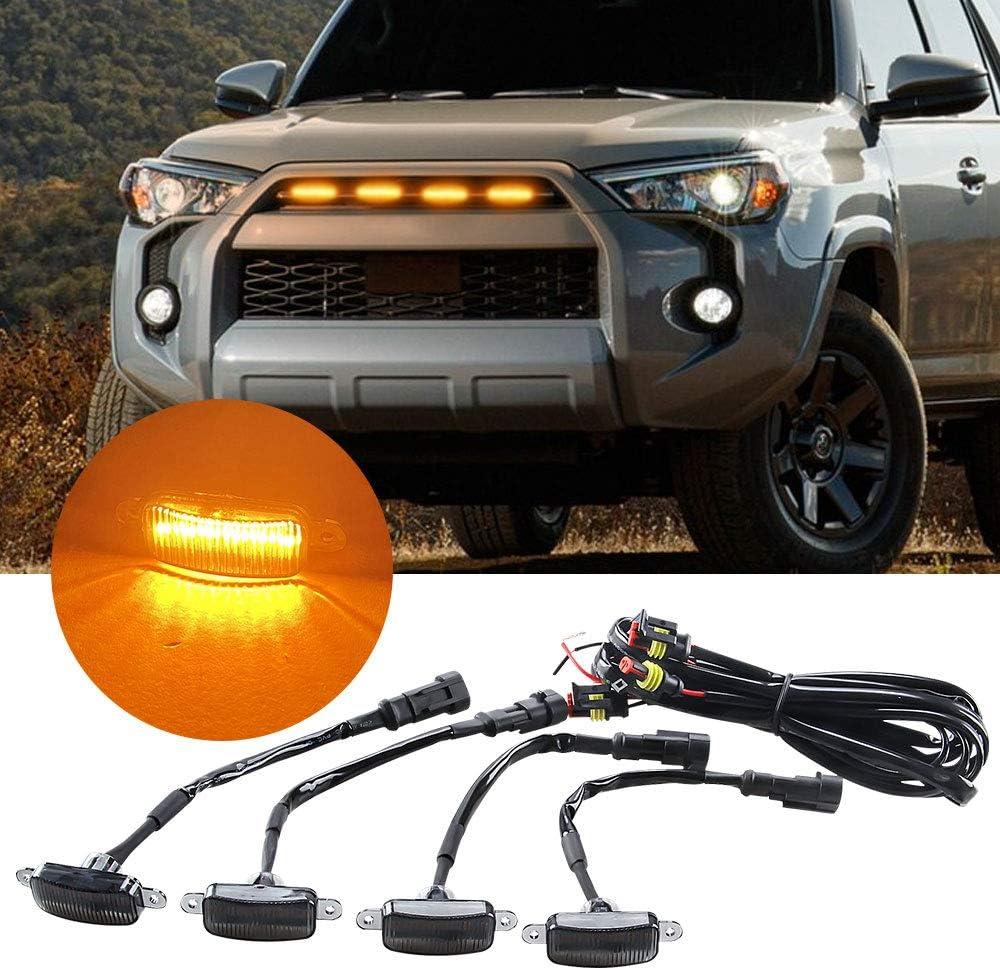 4 LED 12W Amber Car Front Grille Warning Lights Amber Daytime Running Lights DRL Front Bumper Cover Lamp Fit for SUV Fo-rd F-150 Raptor 2014-2020 Waterproof (4 in one)