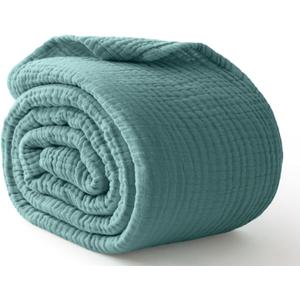 100% Cotton Muslin Blanket Twin 60" x 80", Breathable and Lightweight Cotton Twin Blankets for Couch, Soft Cooling Summer Gauze Blanket for Adults All Season, Teal Blue