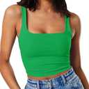 Artfish Women's Sleeveless Strappy Tank Square Neck Double Layer Workout Fitness Casual Basic Crop Tops (Medium, Kelly Green)