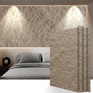 KASARO PU 3D Faux Stone Wall Panels, 4 PCS Wainscoting Panel for Interior Wall Decor, Cement Texture Accent for Home, Office, 47.223.6inch, Stone Yellow