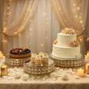 Set of 3 Gold Crystal Mirror Cake Stands, 14"/12"/10" Round Decorative Trays with Replacement Crystals & Mirror Glass, for Wedding Dessert Table, Vanity Perfume Organizer, Home & Party Display