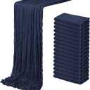 16 Pack Navy Blue Cheesecloth Table Runner 20 x 120 inch Gauze Table Runners 10 FT Long,Semi Sheer Boho Cheese Cloth Fabric Table Runner Bulk for Wedding,Party,Baby Shower,Bridal Shower Decoration