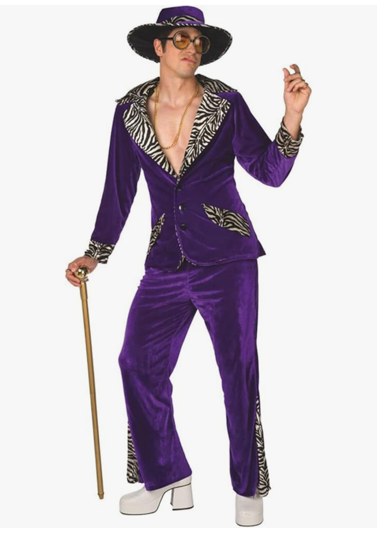 Morph Purple Pimp Costume For Men, Mens Pimp Daddy Costume, Purple Outfit for Men, Halloween Dress Up, Size Standard