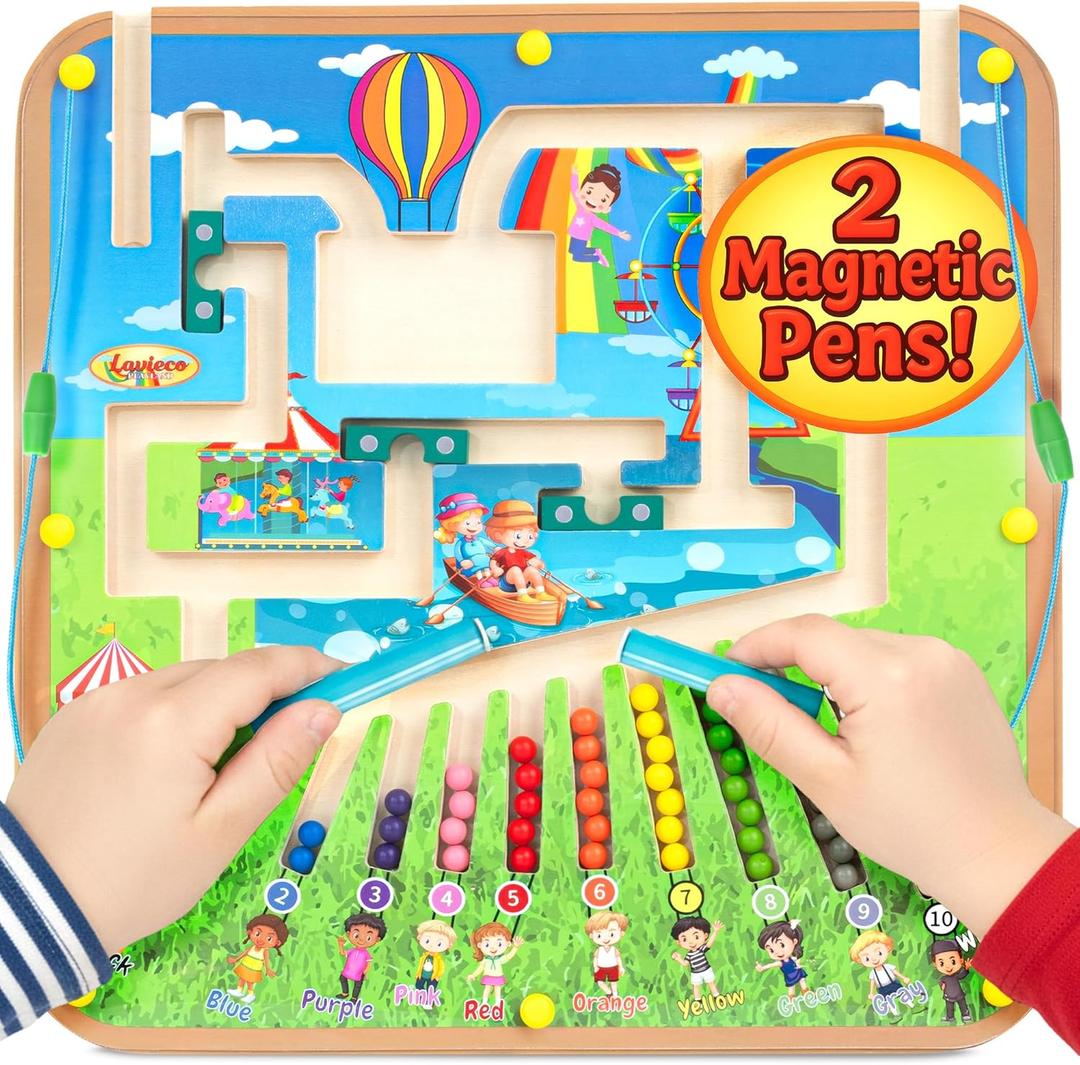 Laviecoplayland Magnetic Montessori Toys for 3 Year Old - Magnet Board for Kids, Magnetic Maze for Kids Ages 3-5, Color and Number Maze, Puzzles for Toddlers Magnet Mazes for Toddler Learning Activity (Safari Expedition)
