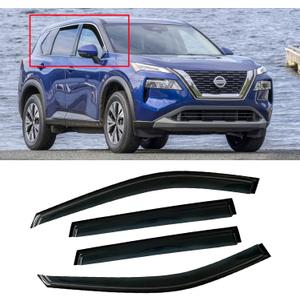 Window Visor for 2021-2025 Nissan Rogue S SV SL Platinum, Out-Channel Rain Guards Shields Vent Deflector Shade Wind Dark Smoke 2022 21 22 23, Tape-On Outside-Mount, 4PCS