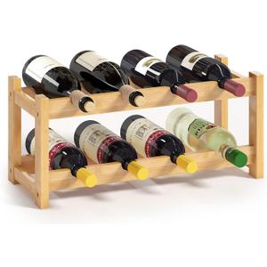 BAMEOS Rack Freestanding 8 Bottle 2 Tier Bamboo Racks Countertop Cabinet Holder Storage Shelf for Kitchen, Bar, Pantry, Cellar, Basement, Countertop (16.85 L x 9.25W x 7H)