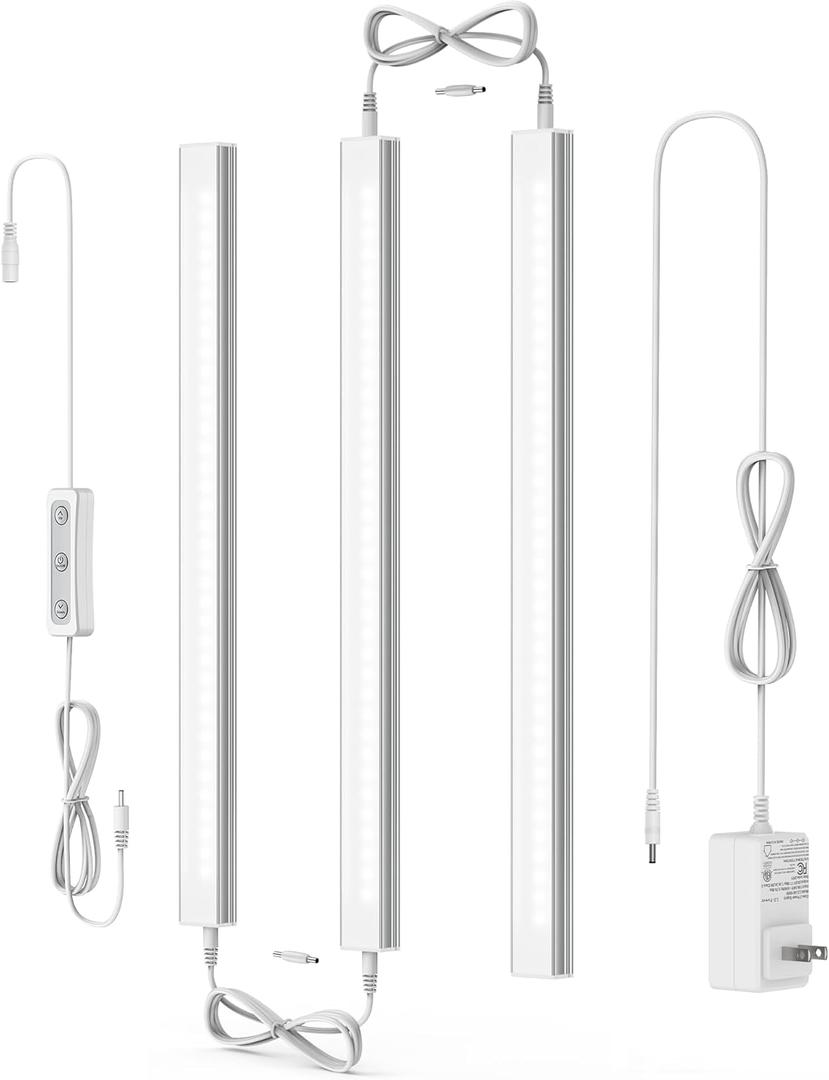 ASOKO Under Cabinet Led Light Plug in, Dimmable Daylight White 4500K, 3 Pack 12 inch Linkable Led Under Counter Lights for Kitchen, Shelf, Workbench, Cupboard, ETL Listed Plug 24V, UNO-LK 4500K