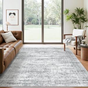 5x7 Area Rugs Gray Low Pile Indoor Washable Trendy Faded Style Rugs for Bedroom Living Room Dining Room Foldable Non-Slip Thin Grey Print Mat
