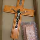 Pietism Crucifix Wall Cross, 12 Inch Handmade Wooden Jesus Christ Wall Crucifix with Stand for Christmas Gifts and Home Decor