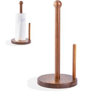 14" Acacia Wooden Paper Towel Holder, 6.7" Large Heavy Base Wooden Kitchen Towel Roll Stand Organizer Free Standing, Rustic Farmhouse Paper Towel Holder Stand, Standing Paper Towel Roll Holders (Acacia Double Stick)