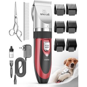 oneisall Dog Shaver Clippers Low Noise Rechargeable Cordless Electric Quiet Hair Clippers Set for Dogs Cats Pets (Red)