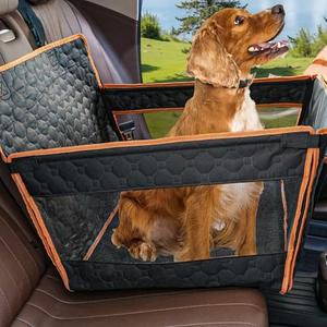 Dog Car Seat for Large Medium Dogs, Dog Car Seat Cover for Back Seat, Foldable Pet CarSeat with Safety Belt, Waterproof Fabric & Breathable Mesh, Back Seat Cover for Dogs Under 40lbs (Large, Orange)