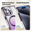 Misscase Magnetic Glitter Case for iPhone 16 Pro Max 6.9 Inch, Camera Protection, Compatible with MagSafe, Rectangle Cute Bling Sparkle Diamond Colorful Phone Cover, Drop-Tested & Shockproof-Purple
