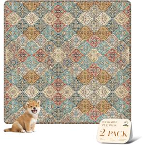 nunubaby 2PACK Washable Pee Pads for Dogs, Stylish, Non-Slip and Leak-Proof Pee Pads. Reusable Potty Pads for Dogs for Crates and Floors.(Cream/Multi, 72" x72" )