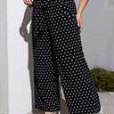EVLTN Plus Size Pants Women Plus Polka Dot Belted Wide Leg Pants Plus Size Pants Women (Color : Black, Size : XX-Large)