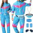 80s Track Suit for Men Women 90s Retro Windbreaker Set Couples 90s Tracksuit 80s Costume Men Neon Wind Suit (X-Large, Blue)