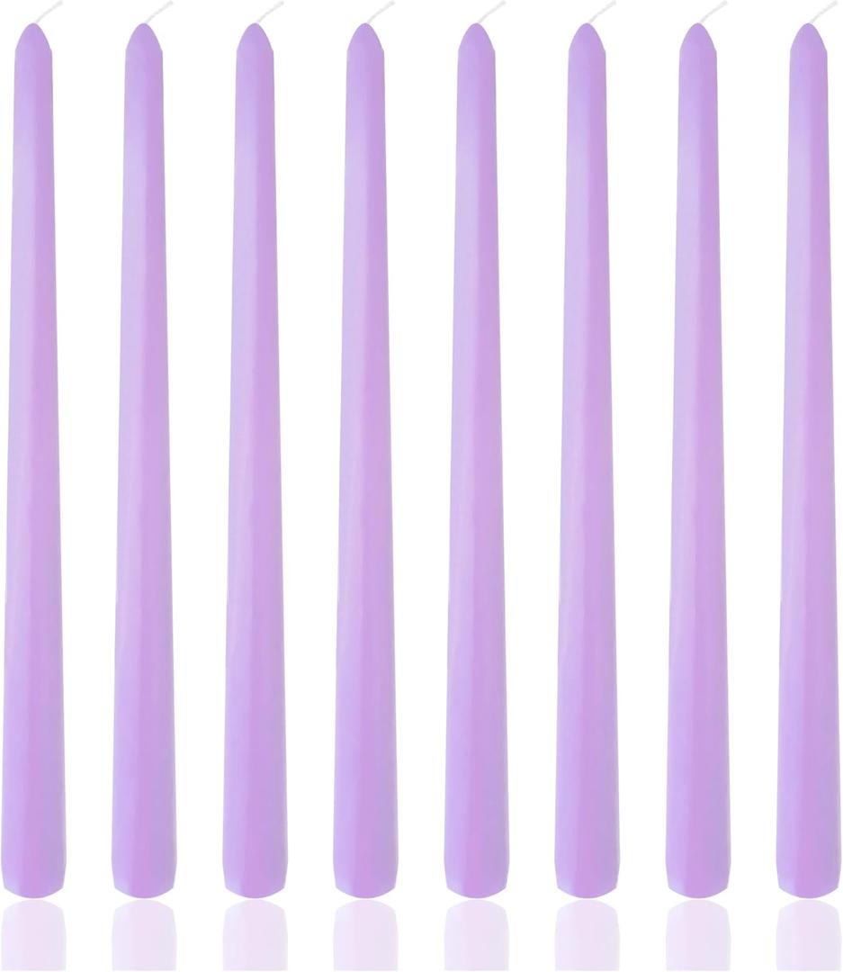 8 Pack 10 Inch Lavender Purple Taper Candles for Dinner Home Decor Wedding Shower