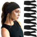 DRESHOW 6 PCS Adjustable Headbands for Women Knotted Headbands Elastic Non-Slip Fashion Hair Bands for Workout Sports Running Yoga (6 Pack O: Plain Black)