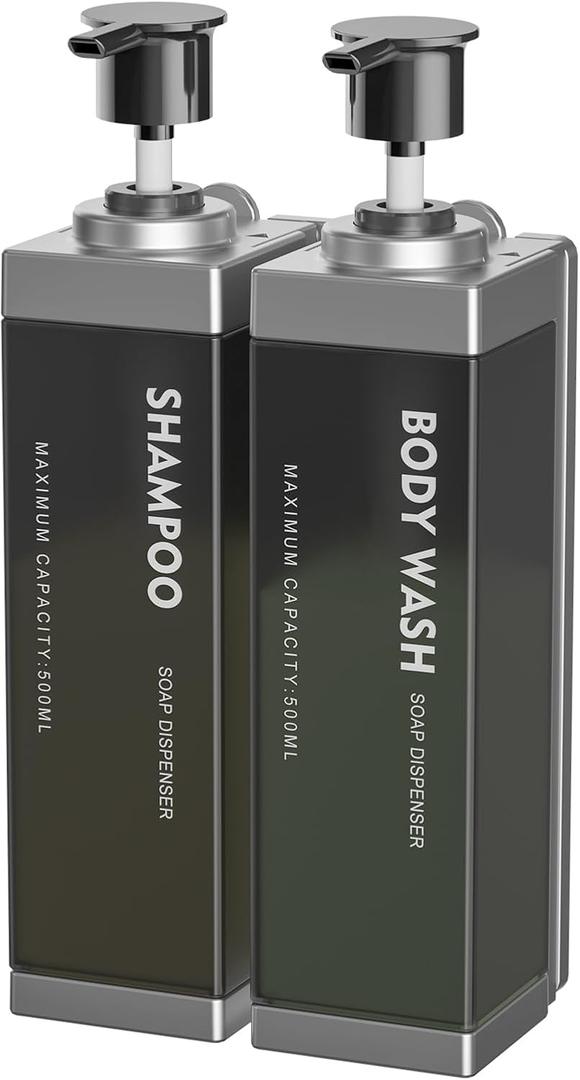 Clear Soap Dispenser - (2 Pack, 17 Oz) ABS+PET Square Bottle, Wall/Desktop Plastic Hand Soap Dispenser, Leak-Proof Pump Bottle Dispenser for Home & Commercial Use,Gray