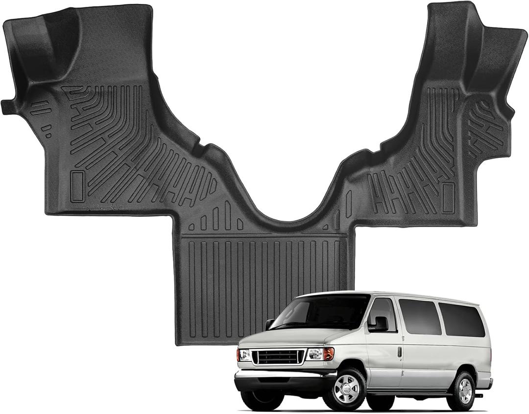 Floor Mats Fit for Ford Econoline Van E-Series 2025-2007 E150/E250/E350/E450, All Weather TPE Carpet Rubber Custom Fit Front Row Mat, Interior Vehicle Accessories Van Floor Liner, Black