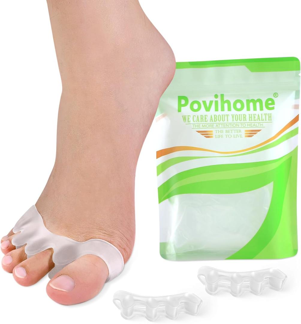 4 x Povihome Toe Separators Spacers for Women - 8 Pack Silicone Toe Spacers for Toe Overlapping Hammertoe - Bunion Corrector Toe Stretcher for Yoga Practice - Medium (Clear)