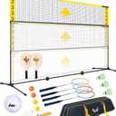 3-in-1 Portable Badminton, Volleyball & Pickleball Net Set for Adults, Adjustable Height 34"7 ft for Backyards or Beach, Outdoor Sports Combo with Carry Bag, Rackets, Paddles & Balls