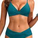 Aqua Eve Women Bikini Set - Two Piece Swimsuit Mid Rise Bathing Suit Push Up Bikini (Small, Dark Teal)