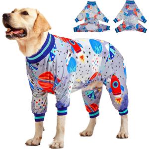 LovinPet Large Dog Wound Care/Surgery Recovery Clothes, Large Pitbull Pajamas, Lightweight Stretchy Jersey Knit, Galaxy World Gray Print, Big Dog Jammies,UV Protection, Pitbull Pajamas, Pet PJ's /3XL (Multi-colored)