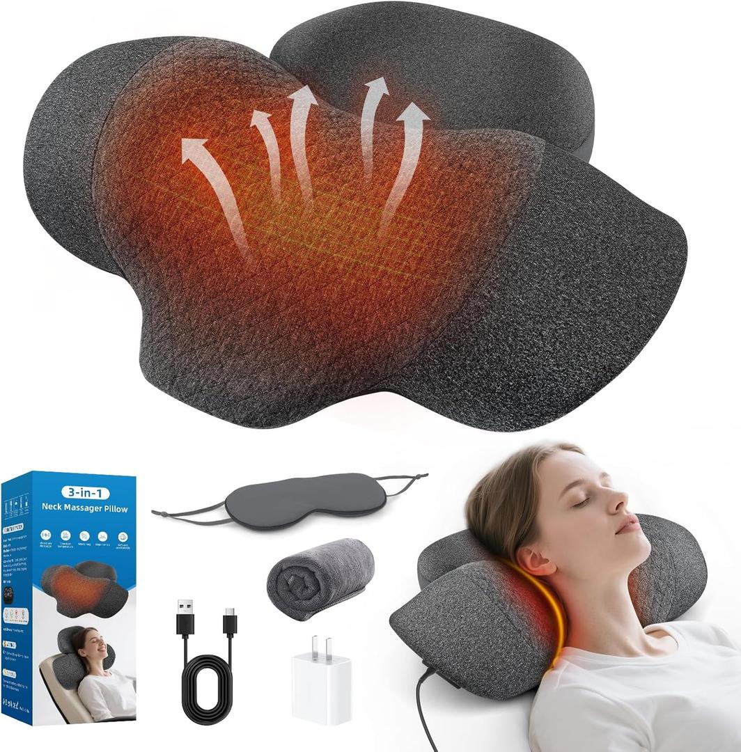 3-in-1 Neck Massager Pillow - Pillow Massage Neck Hump with Heat,Vibration,Air Traction,Cervical Massager for Pain Relief Hump Corrector (Dark Gray)