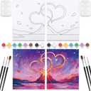 VOCHIC 2 Pack Sip and Paint Kit Pre Drawn Canvas for Painting for Adults Couples Date Night Games Outline Canvas Party Art Set Paints Brushes Pallets Valentine (8x10 Inches, Volcano and Heart)