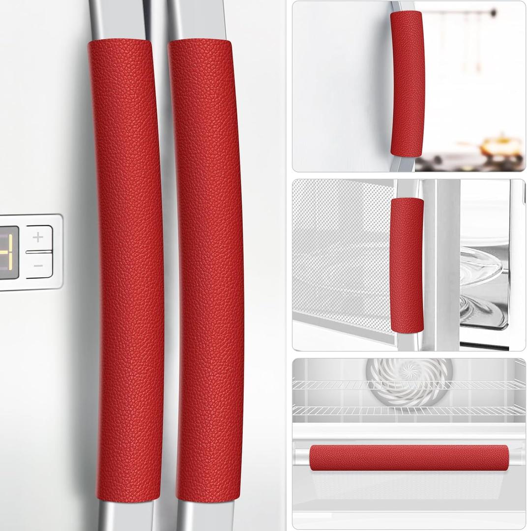 Refrigerator Door Handle Covers, 5PCS, Leather Kitchen Appliance Handle Covers, Keep Your Fridge Microwave Oven Stove Dishwasher Clean, Save Your Time, Trimmable and One Size Fits All (Red)
