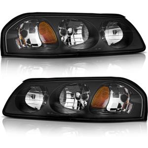 WEELMOTO Headlights Compatible with 2000-2005 Chevy Impala, Headlight Assembly for 00 2001 2002 2003 2004 05 Impala Black Housing Amber Reflector Driver&Passenger Sides