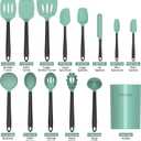 Coukre Silicone Kitchen Cooking Utensils Set with Holder Heat-Resistant, Food-Grade Kitchen Tools, Spatula, Spoon & Gadgets for Non-Stick Pans, Dishwasher Safe (14, AquaGreen)