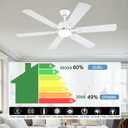 FUMLTP 56inch Modern White Ceiling Fans with Lights and Remote/App Control, Dimmable LED, Reversible DC Motor, Noiseless, 6 Double-Side Blade Low Profile Ceiling Fan for Livingroom Indoor/Outdoor Use