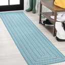 JONATHAN Y Concentric Squares Indoor Outdoor Runner Rug 2X8 Aqua/Light Gray, Chevron Modern for Backyard, Patio, Porch, Easy-Cleaning, High Traffic, Pet-Friendly, Non-Shedding (SMB206A-28)