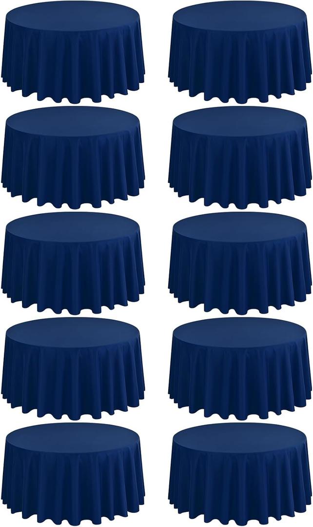 10 Packs 120 Inch Navy Blue Round Polyester Tablecloths