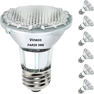 Vinaco PAR20 Flood Light Bulb, 6 Pack PAR20 Flood 39W 120V 480 Lumens (50W Equivalent), Long Lifespan Halogen 39W PAR 20 Dimmable with Warm White 2800K, PAR 20 Halogen Flood Light with E26 Base