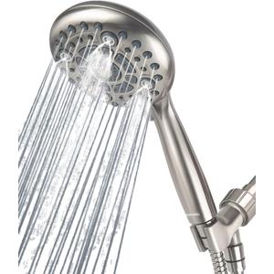 6 Spray Modes High Pressure Handheld Showerhead Set Upgraded 5 Inches Shower Head with Handheld Spray Brushed Nickel Handheld Shower Head 60 Inches Stainless Steel Hose-1-Min Install