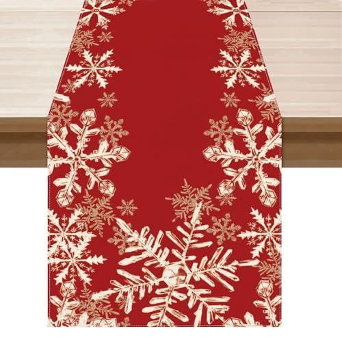 XCHI Red Snowflakes Winter Christmas Xmas Table Runner Table Decoration for Home Kitchen Dining Holiday Decor 13x72 Inch