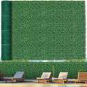 Grooy 71"x 126"(62 sq.ft) Artificial Boxwood Roll Panels with Flowers, UV-Anti Faux Ivy Leaves Privacy Fence Screen, Grass Wall Roll Panels for Indoor Home Decor and Outdoor Garden Backyard