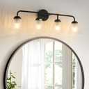 Modern Black Bathroom Vanity Light, 4-Light Wall Sconce with Clear Ribbed Glass Shades, Farmhouse Industrial Light Fixture for Bathroom, Vanity Mirror, Powder Room, Hallway (black, Powder Coated, 4)