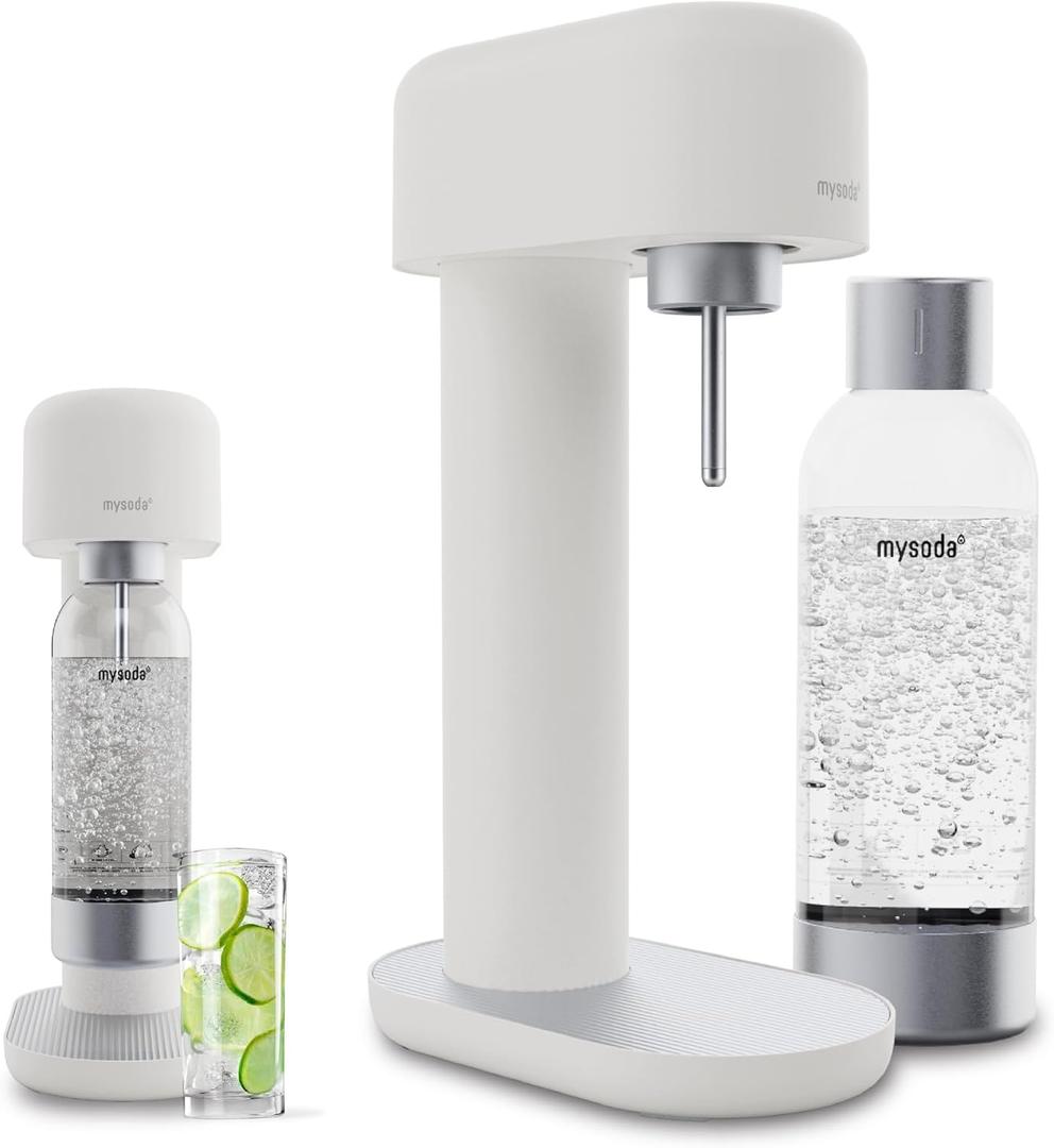 Mysoda Ruby 2 Sparkling Water Maker - Soda Streaming Machine Silent Carbonated Water Machine Robust Long-Lasting Aluminium Soda Maker 1L Water Bottle Without CO2 Cylinder - Colour White Soda Machine