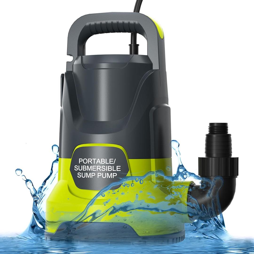 Portable Sump Pump 1 HP Submersible Water Draining Pump 4500 GPH Clean/Dirty Electric Water Transfer Pumps with Adapters for Pool Basement Garden Spa Hot Tub Pond Flood Yard Water Tank