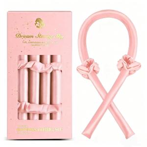 2 x Satin Heatless Curling Set - Hair Rollers for Curls Heatless Hair Curlers & Hot Rollers Hair Curlers to Sleep in Curling Rod Headband Curler (Dreamy Rosy Clouds)