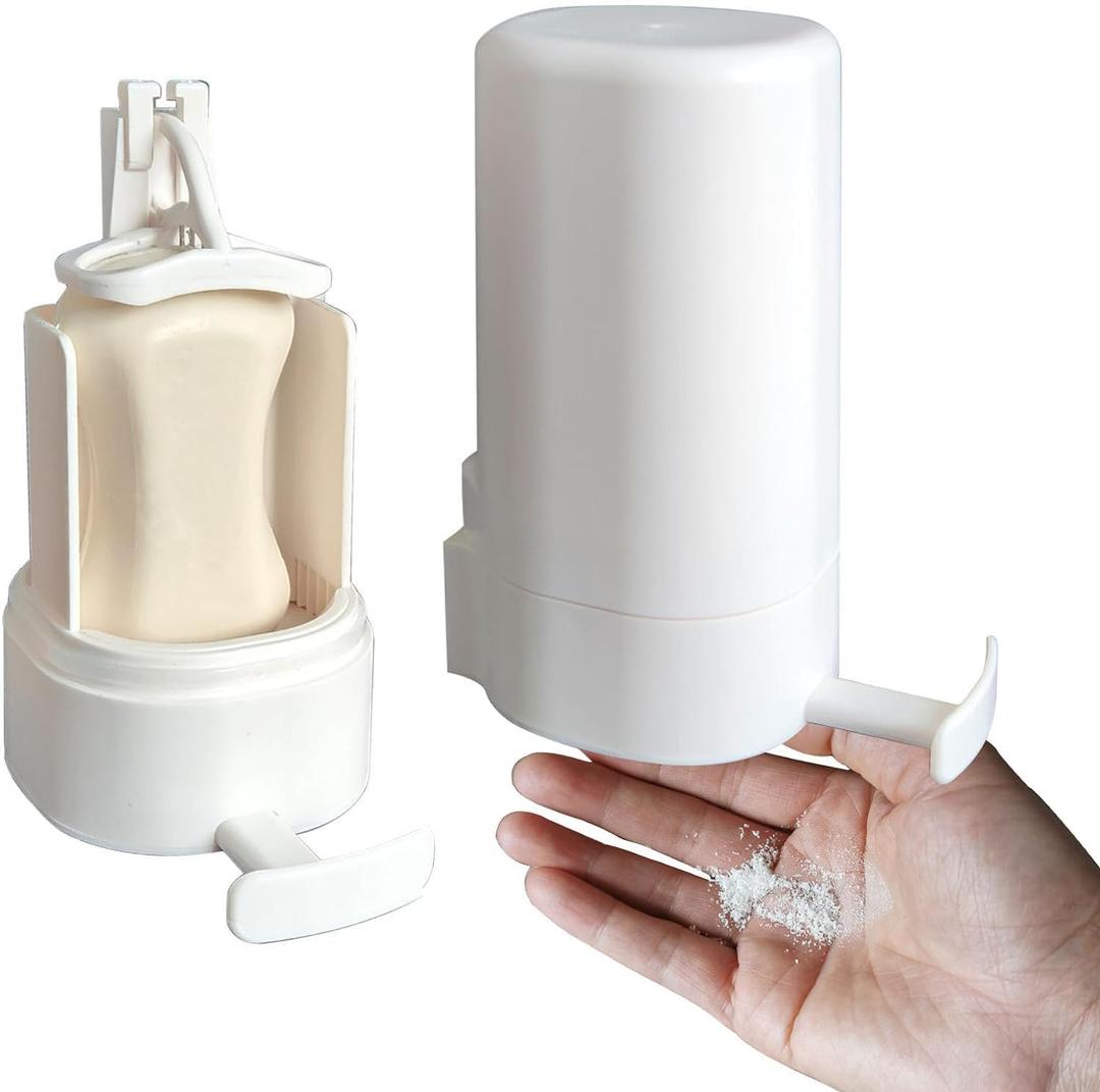 Soap Grinder for Bar Soap Wall-Mounted, No Drilling Waterproof Soap Container Cheese Grinder for Travel Kitchen Bathroom (One, White, NO SOAP, NO Desiccant)