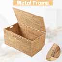 Water Hyacinth Wicker Storage Trunk with Metal Frame 36x20x18.5Inch Large Rattan Basket Decorative Blanket Chest Heavy Duty Storage Chest with Lid for Blankets Extra Bedding Seasonal Clothes, Natural