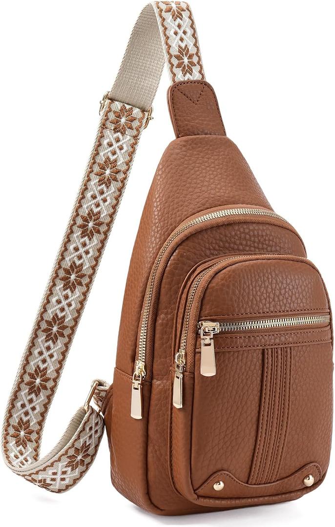 GAEKEAO Sling Bag for Women Crossbody Bags Fanny Pack Vegan Leather Chest Bag Travel Shoulder Belt Purse Backpack Gifts (9931-pure Brown)